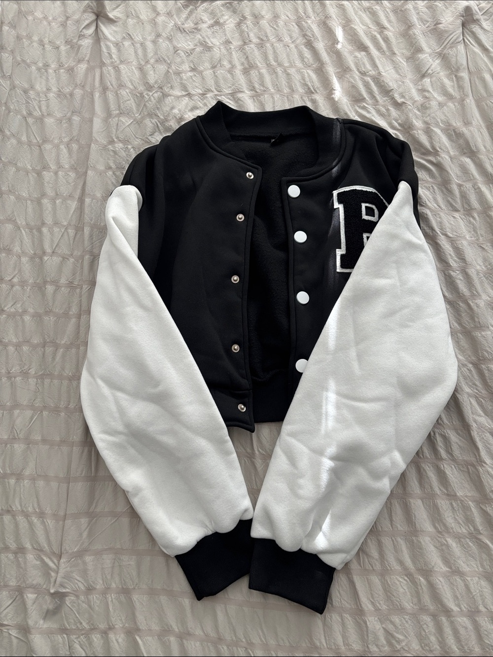 Black and White Cropped Varsity Jacket